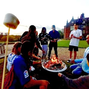 Cooking marshmallows over a fire